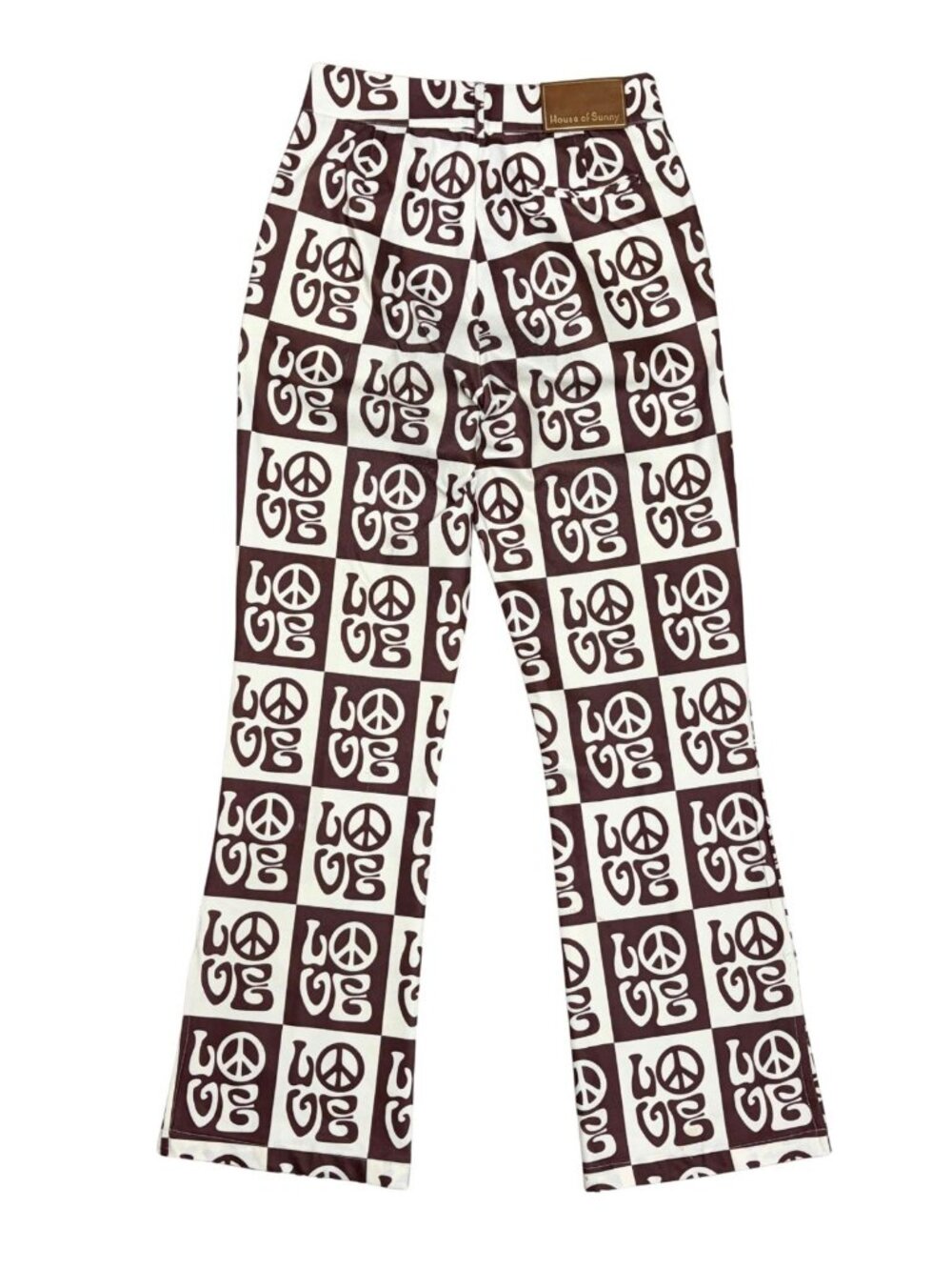 House of Sunny Hippie Flared Bellbottom Pants Brown Peace & Love Womens 26x30